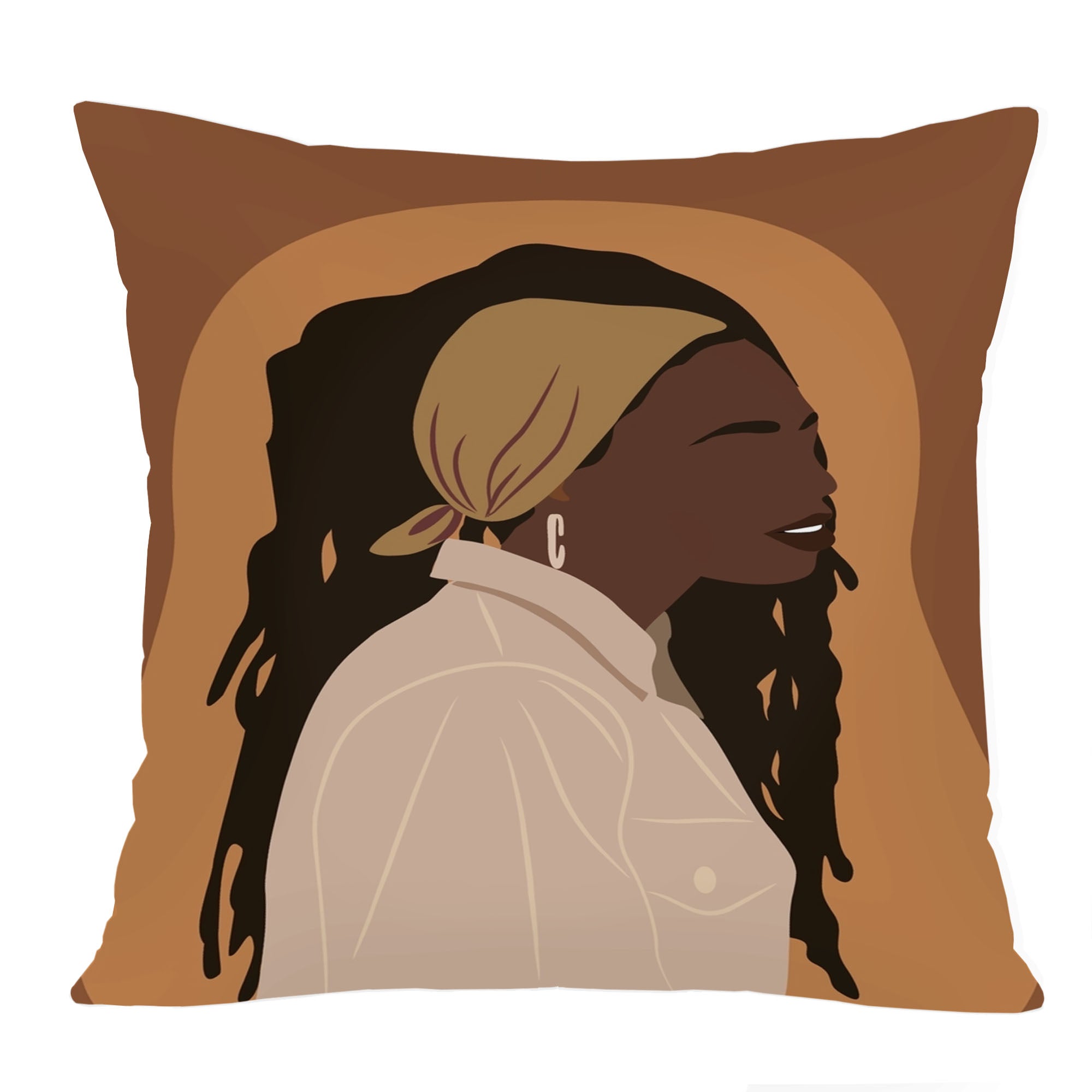 Ethan Taylor People and Portraits Throw Pillow Soft Cushion Cover 'African American Woman Portrait Portraits Female' Bohemian Pattern Decorative Square Accent Pillow Case, 16x16 Inches, Brown, Orange - image 1 of 5