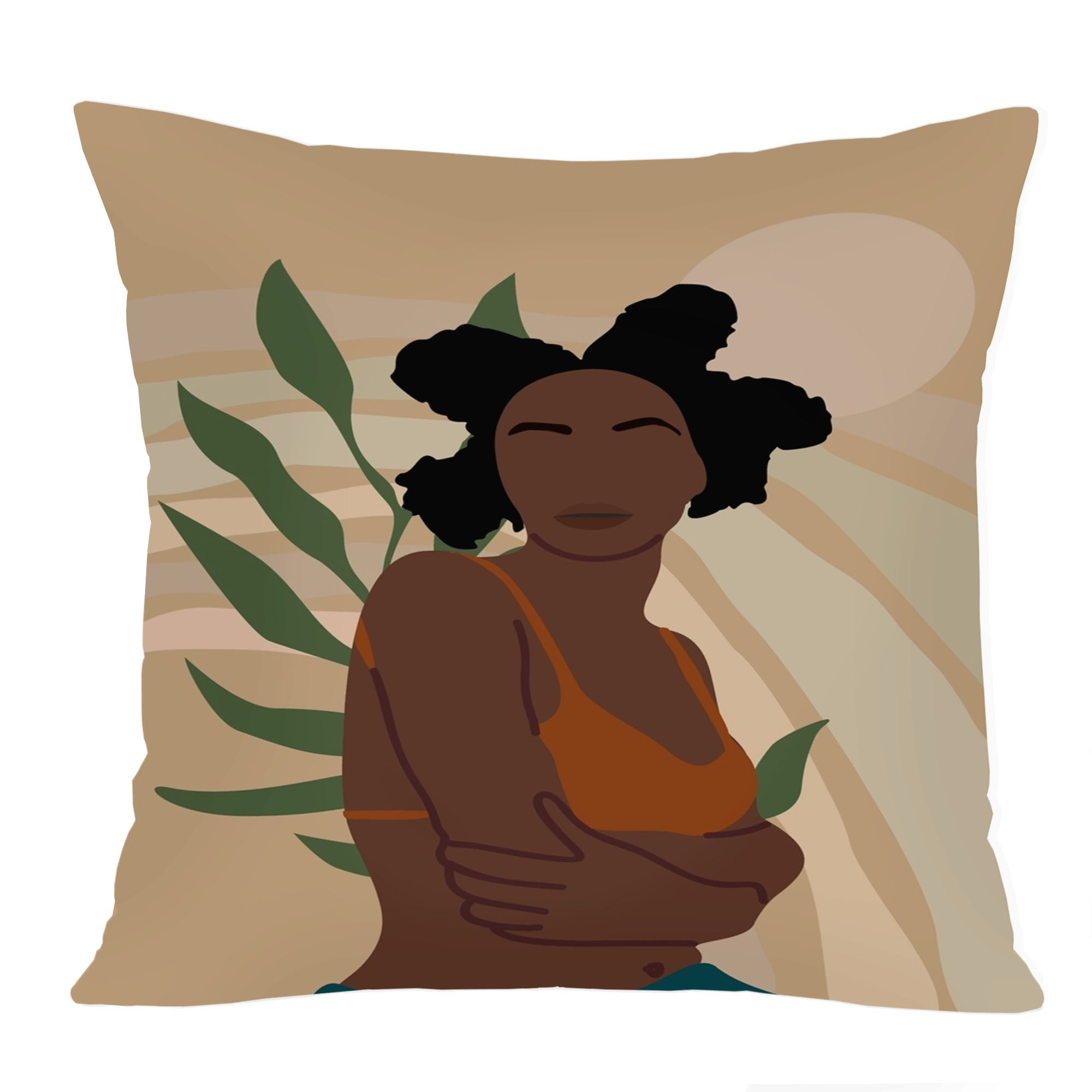 Ethan Taylor People & Portraits Throw Pillow Soft Cushion Cover African American Women Divinely Made Portraits Female Bohemian Decorative Square Accent Pillow Case, 18x18 Inches, Blue, Green - image 1 of 5