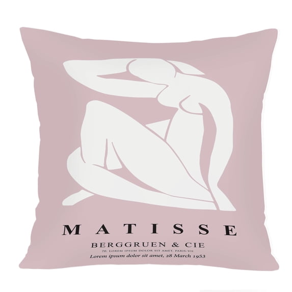 Ethan Taylor People and Portraits Throw Pillow Soft Cushion Cover 'Matisse Woman Blush Mid-Century Modern Female' Pattern Decorative Square Accent Pillow Case, 18x18 Inches, Pink, White