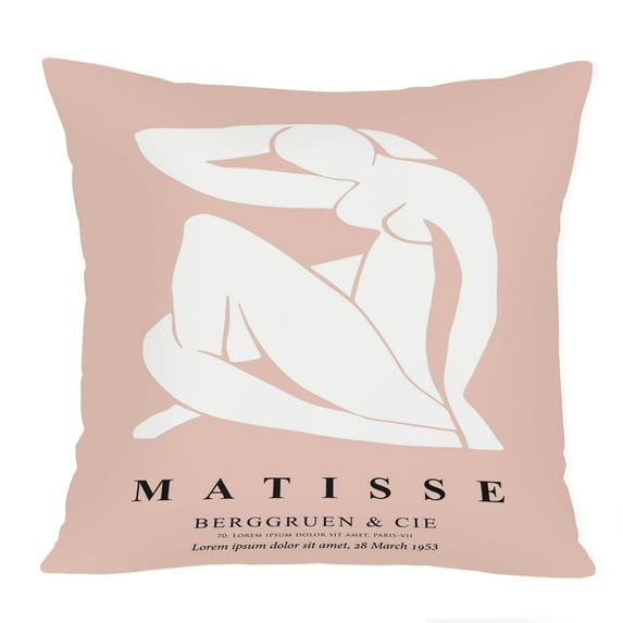 Ethan Taylor People and Portraits Throw Pillow Soft Cushion Cover 'Matisse Woman Coral Pink Mid-Century Modern Female' Pattern Decorative Square Accent Pillow Case, 18x18 Inches, Pink, White