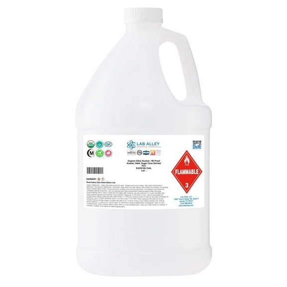 Ethanol 190 Proof (95%) Organic/Vegan Sugar Cane Alcohol, FCC Food Grade 1GAL
