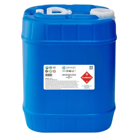 Ethanol 190 Proof (95%) Organic/Vegan Sugar Cane Alcohol, FCC Food Grade 5GAL