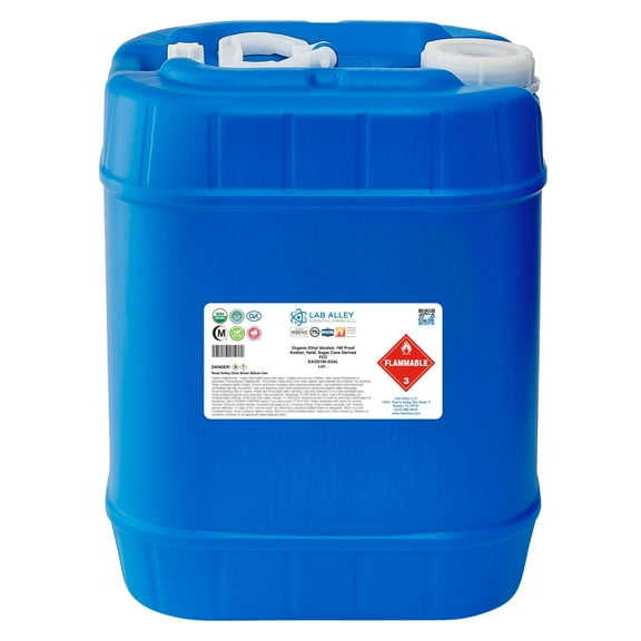 Ethanol 190 Proof (95%) Organic/Vegan Sugar Cane Alcohol, FCC Food Grade 5GAL