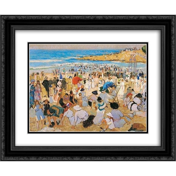 Ethel Carrick 2x Matted 24x20 Black Ornate Framed Art Print 'Manly Beach, Summer is Here'