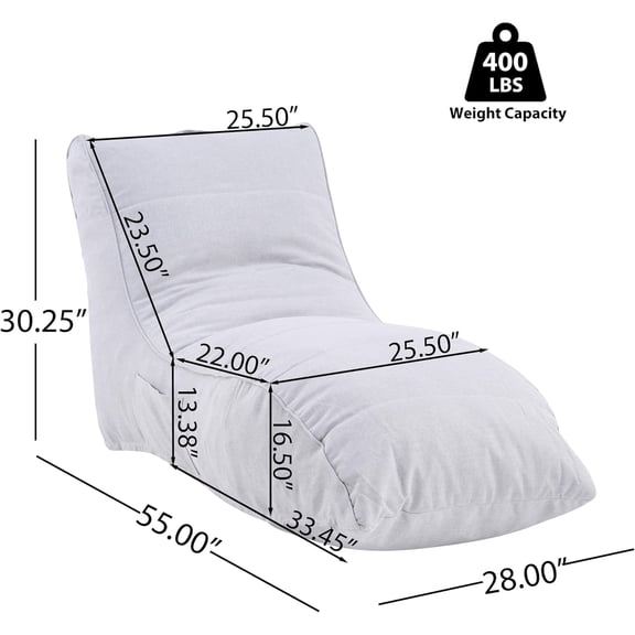 Ethel Outdoor Bean Bag Chair, Fabric Lounger for Adults and Kids, Reading Chair, Lounge Sofa for Poolside Garden, Gray