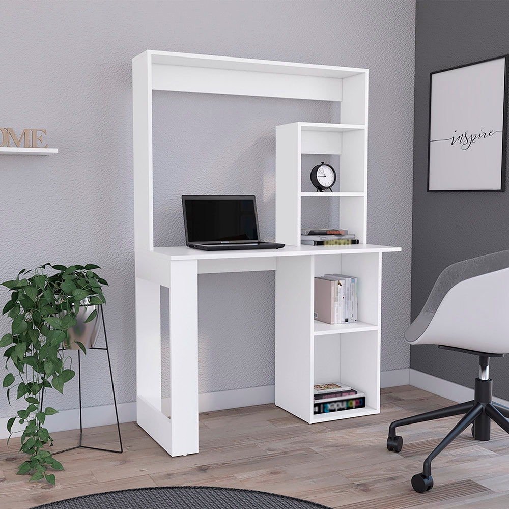 Ethel White Computer Desk with Shelves and Hutch -Workspace for Home ...