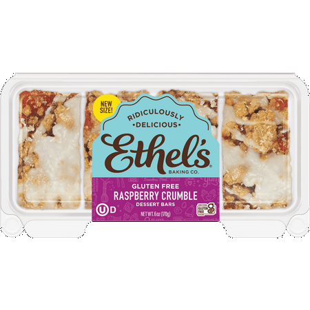 Ethel's Raspberry Crumble Dessert Bars – Slow-Baked Shortcake with Real Raspberry Filling, 4 Pack (1.5 oz Each)