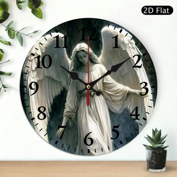 Ethereal Angel Wall Clock Round Decorative Timepiece for Living Room Bedroom 10x10 Inch 1pc Battery Not Included