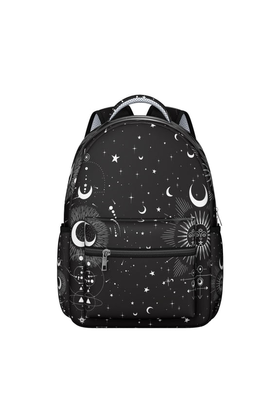 Ethereal Astral Student Backpack Durable Waterproof School Bag with Gothic Eclipse and Starry Sky Pattern, Adjustable Straps, Comfortable for Daily Use and Outdoor Adventures