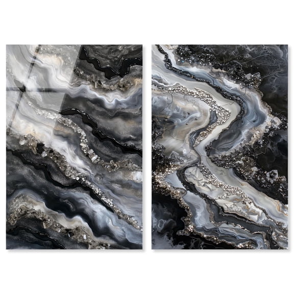 Ethereal Bloom Duo Acrylic Print Geode Wall Decor Set by Art Remedy, Ready to Hang, 20 x 30