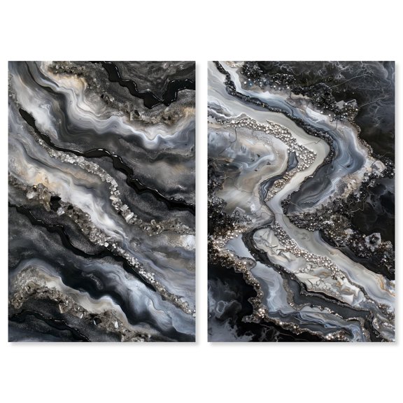 Ethereal Bloom Duo Canvas Print Geode Wall Decor Set by Art Remedy, Gallery Wrapped, 36 x 54