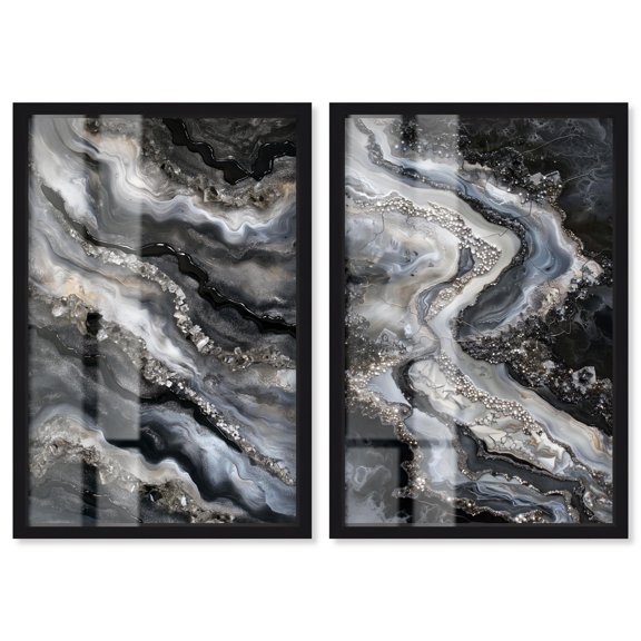 Ethereal Bloom Duo Shadowbox Print Geode Wall Decor Set by Art Remedy, Black Frame, 16 x 24