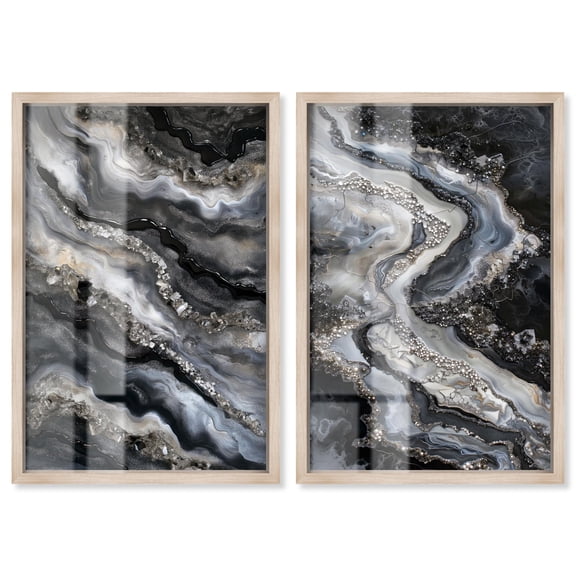 Ethereal Bloom Duo Shadowbox Print Geode Wall Decor Set by Art Remedy, Blonde Frame, 16 x 24