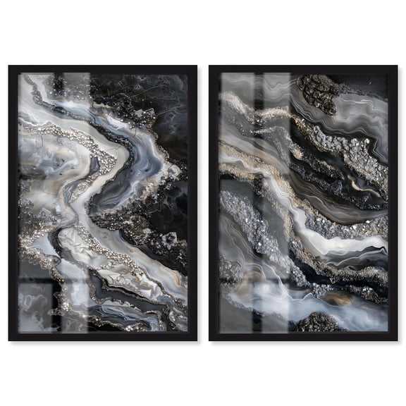 Ethereal Blooms Duo Shadowbox Print Sage Gold Wall Art Set by Art Remedy, Black Frame, 16 x 24