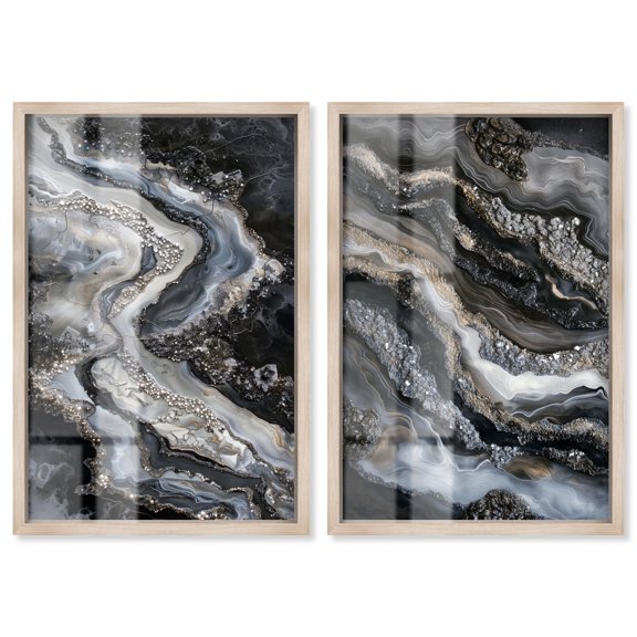 Ethereal Blooms Duo Shadowbox Print Sage Gold Wall Art Set by Art Remedy, Blonde Frame, 16 x 24
