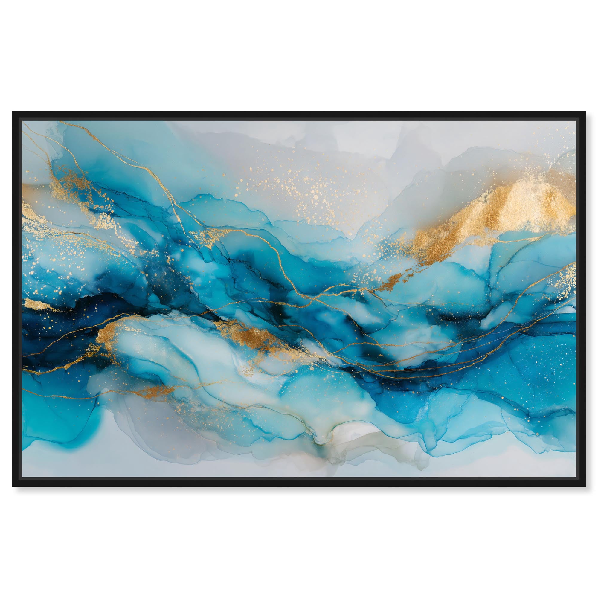 Ethereal Blue and Gold Canvas Abstract Wall Art by Art Remedy, Black Frame, 36 x 24
