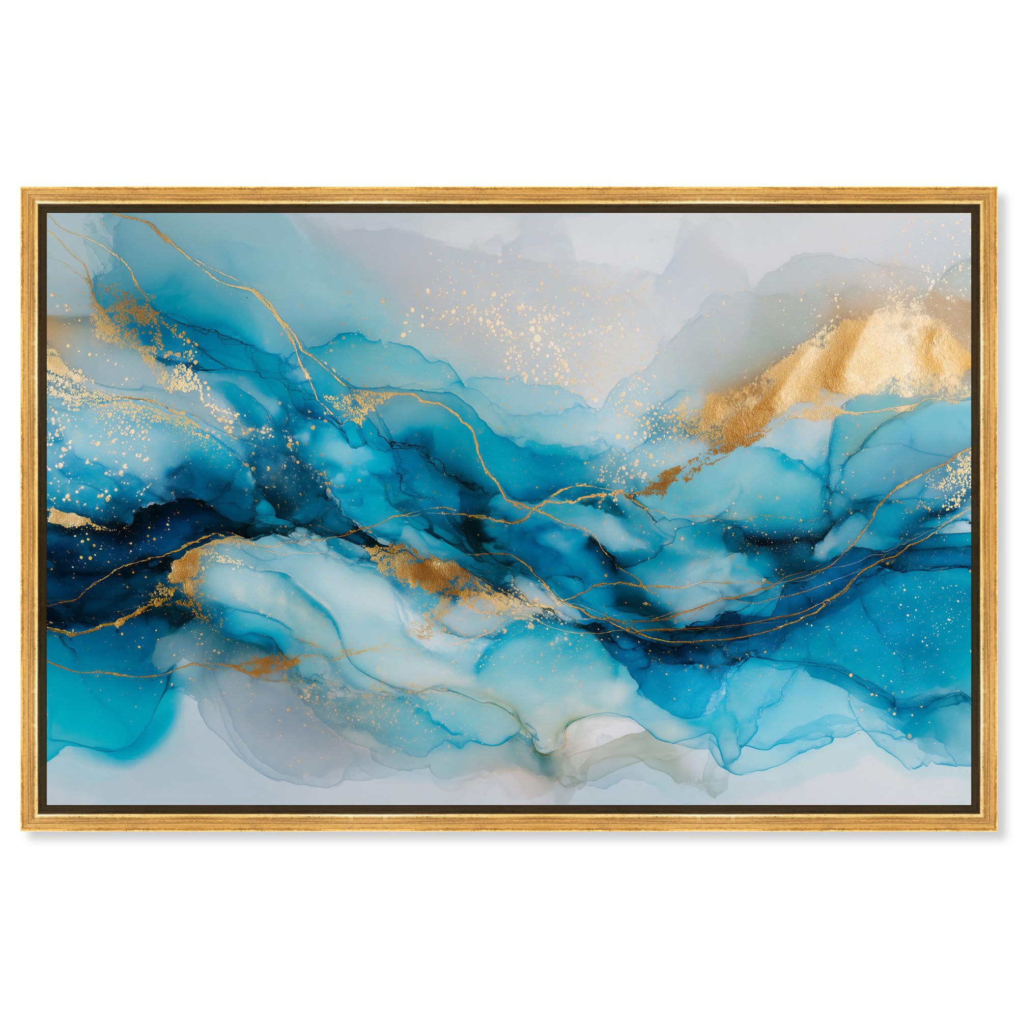 Ethereal Blue and Gold Canvas Abstract Wall Art by Art Remedy, Gold Frame, 30 x 20