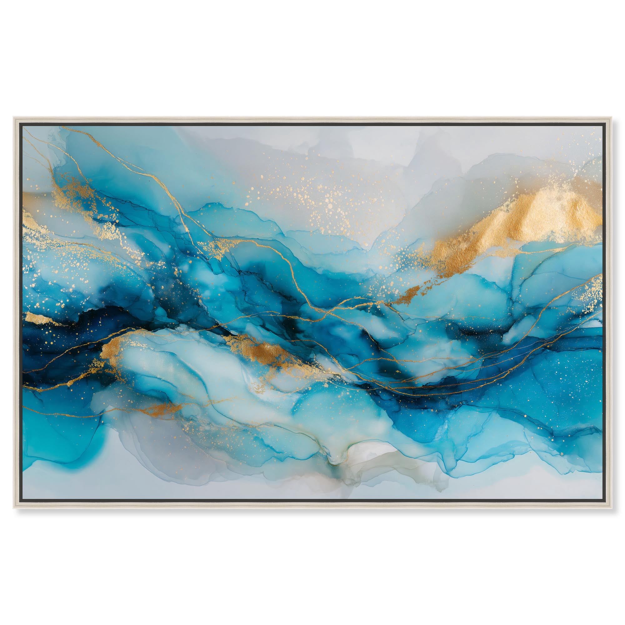 Ethereal Blue and Gold Canvas Abstract Wall Art by Art Remedy, Silver Frame, 36 x 24