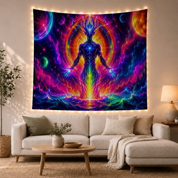 Ethereal Cosmic Figure in Nebula Scene, Mystical Psychedelic for Space Lovers, Celestial Wall Art, Halloween Gift Tapestry Wall Hanging for Bedroom, Living Room and Dorm