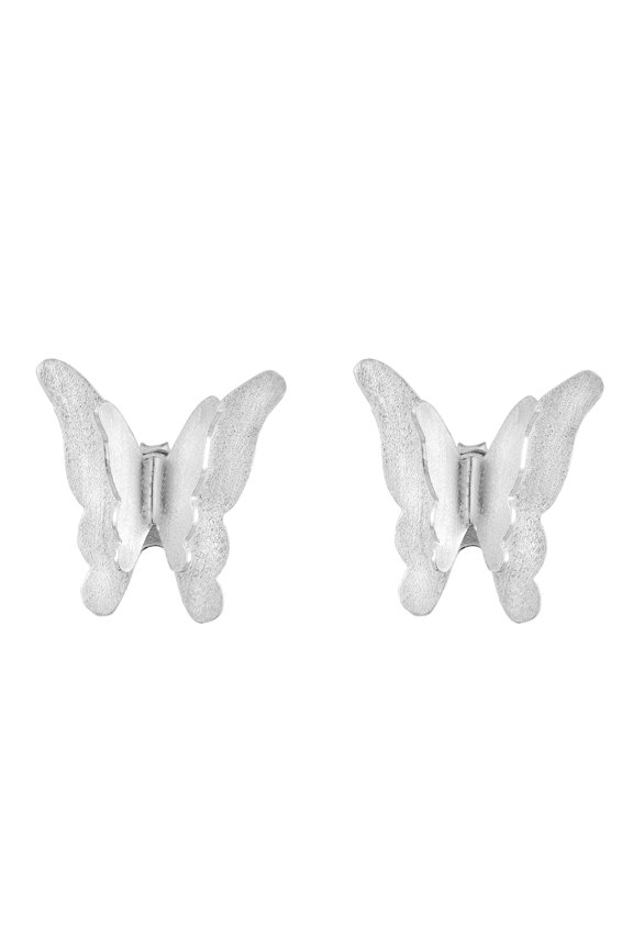 Ethereal Dimensional Butterfly Satin Brushed Wings Sterling Silver Post Earrings