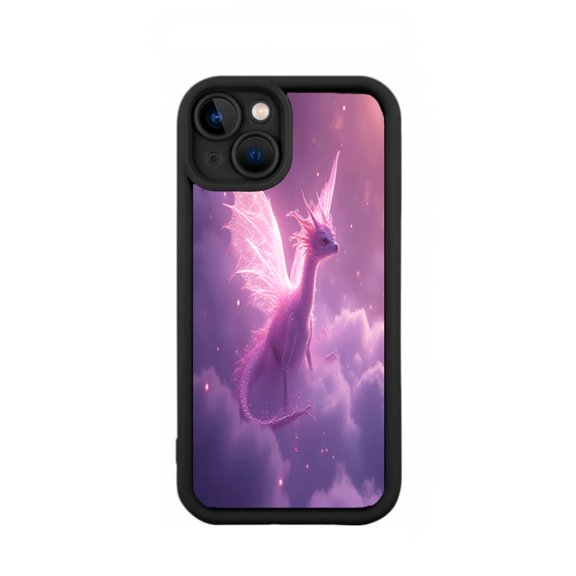 Ethereal Dragon Design iPhone 15 Case - Lightweight Yellowing Resistant Dreamy Purple Sky with Translucent Wings