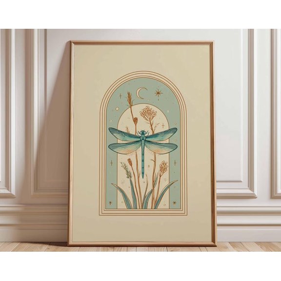 Ethereal Dragonfly Cottagecore Nature Bohemian Celestial Magical Witchy Wall Art Print, Unframed Paper Poster 24x36in