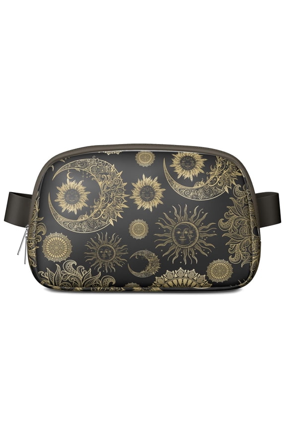Ethereal Elements Fanny Pack&nbsp;- Waterproof hands-free waist bag featuring sun & moon alchemy art, dark gothic vibe