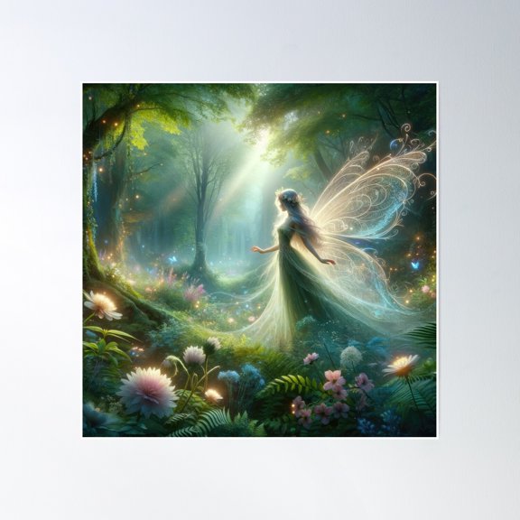 Ethereal Fairy In Mystical Forest Poster Wall Art, Modern Wall Decor, 30x30 UNFRAMED