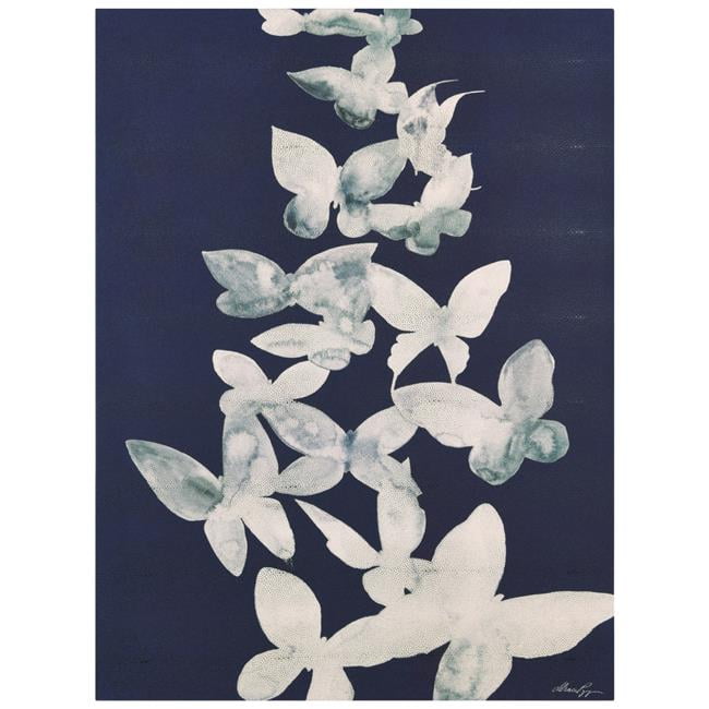 Ethereal Flight White Butterflies on Navy Canvas Wall Art