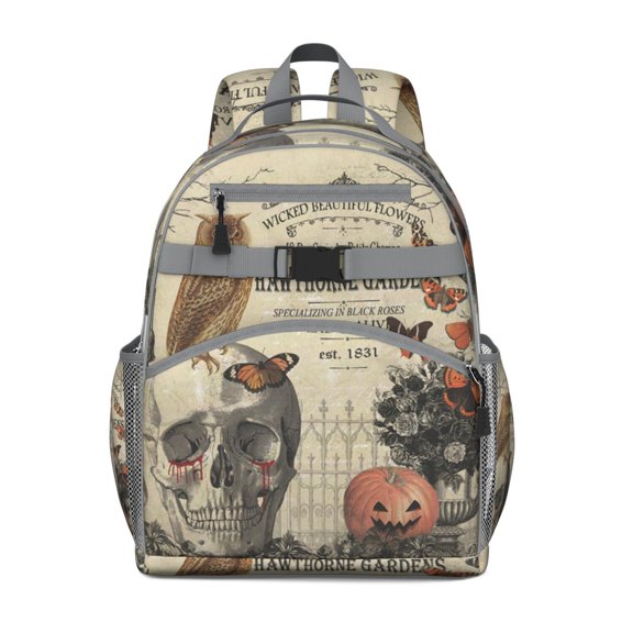 Ethereal Goth Students Backpack with Astral Moon and Sunburst Star Print, Dark Celestial Art Pattern, Durable and Spacious for and Travel