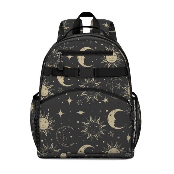 Ethereal Goth Students Backpack with Steampunk Celestial Moon and Star Print, Dark Astronomical Pattern, Comfortable and Adjustable for s and Preschoolers