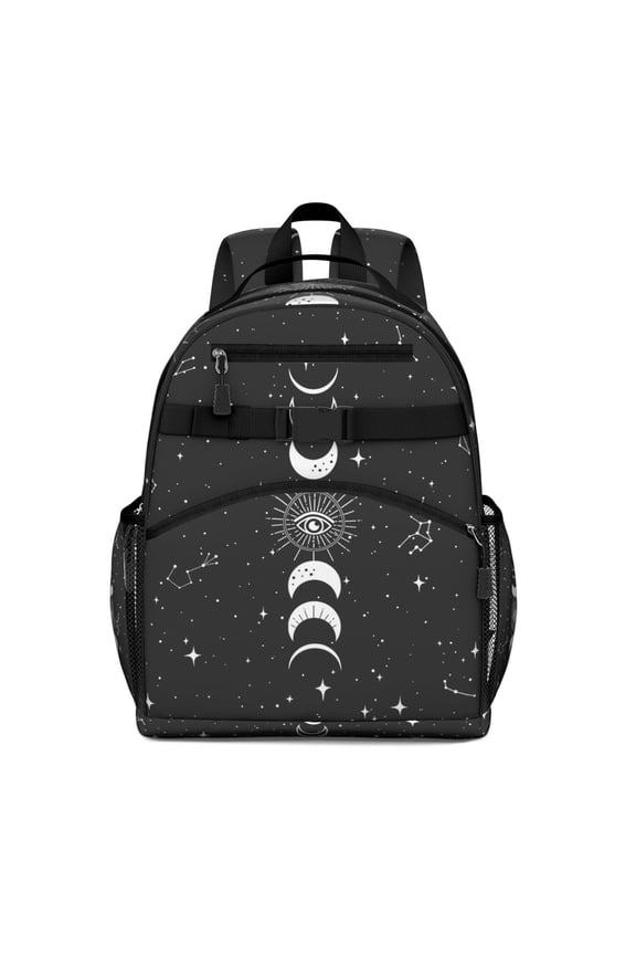 Ethereal Goth Students Backpack with Steampunk Celestial Moon and Star Print, Dark Astronomical Pattern, Comfortable and Adjustable for s and
