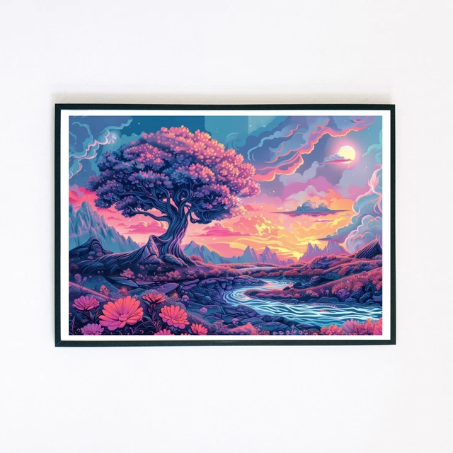 Ethereal Landscape Tree Abstract Surreal Illustration A5 Retro Wall Art ...