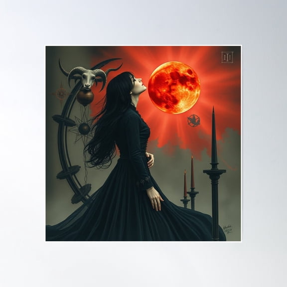 Ethereal Lunar Eclipse In Gothic Watercolour Poster Wall Art, Modern Wall Decor, 30x30 UNFRAMED