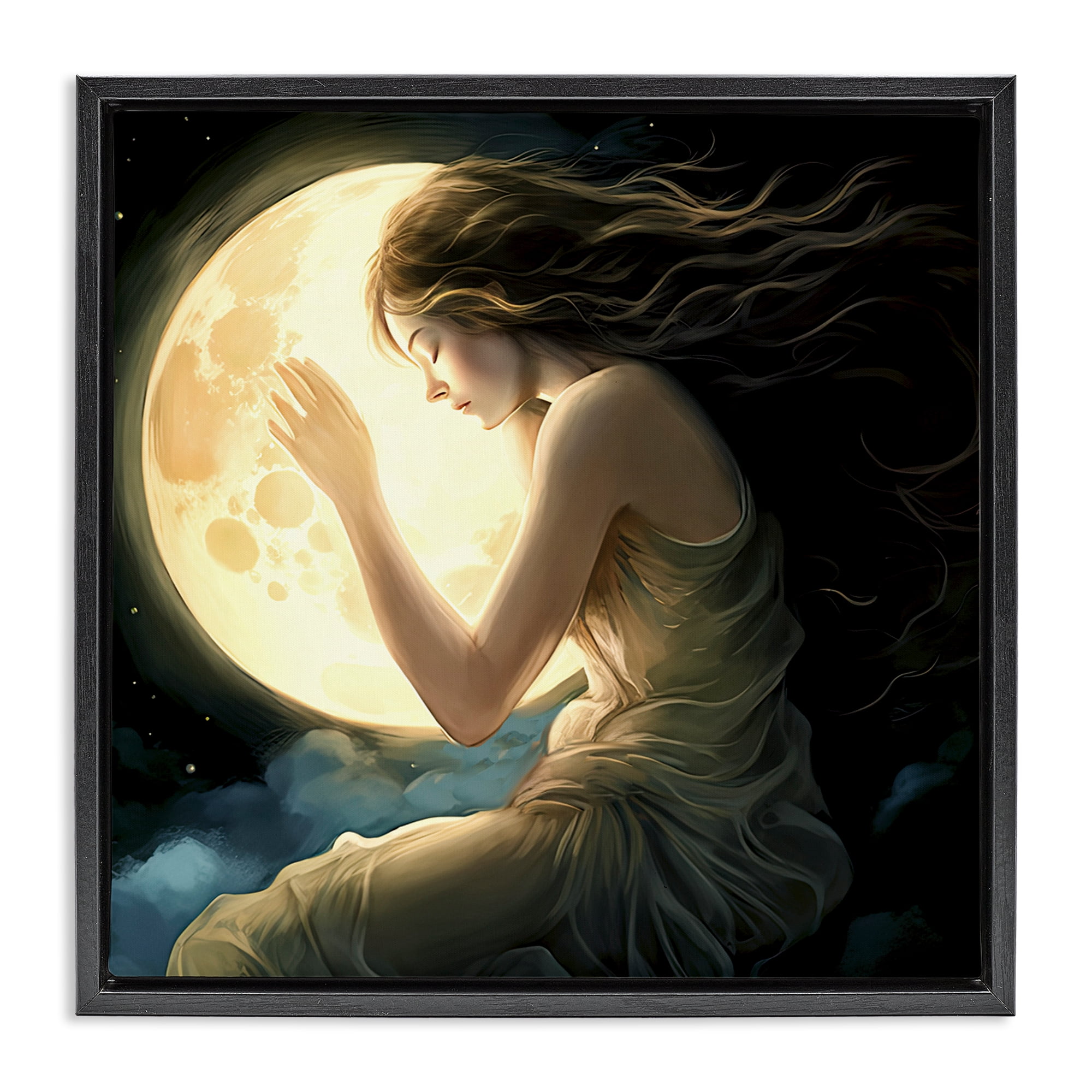 Ethereal Moon Love Black Framed Floater Canvas Wall Art, design by Sasha