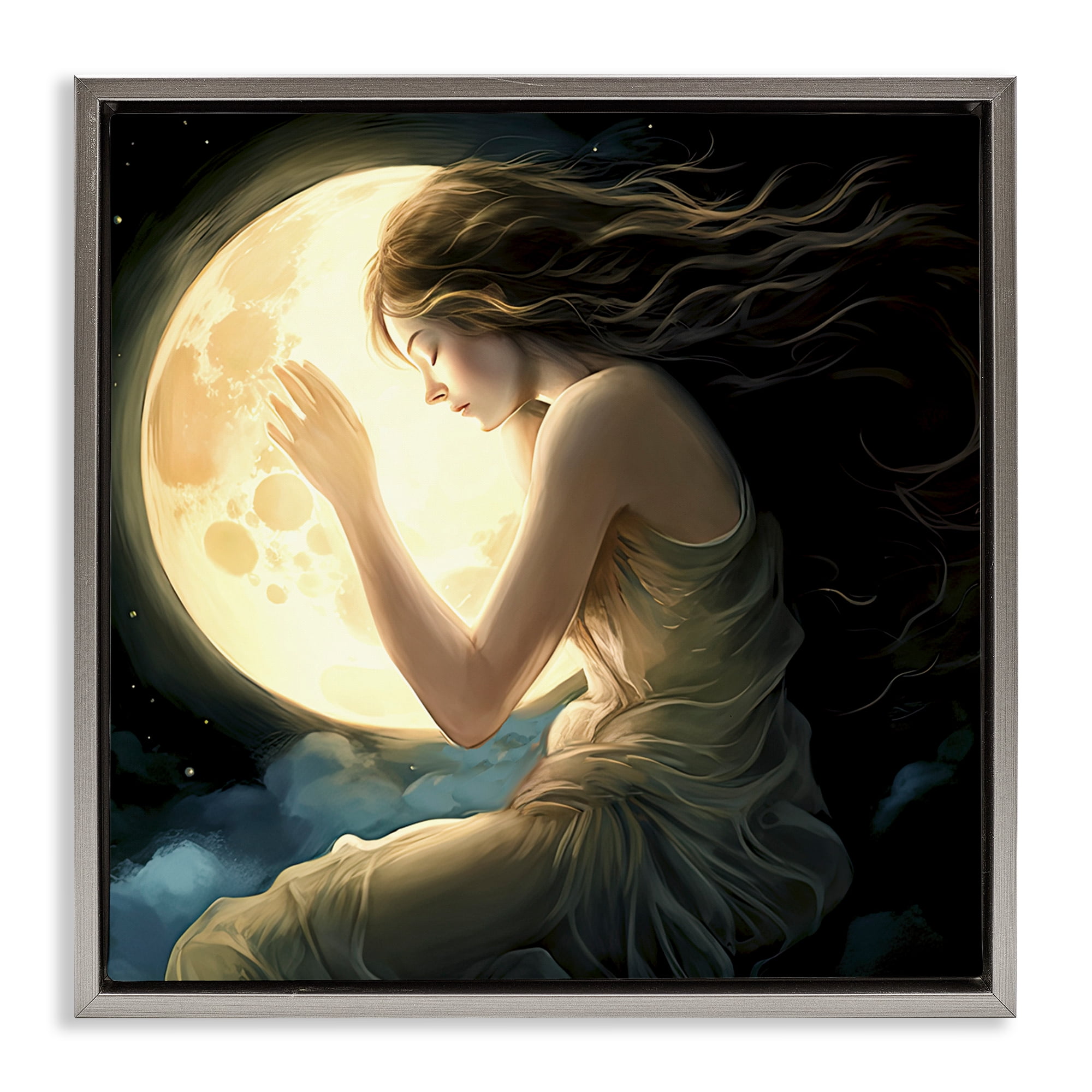 Ethereal Moon Love Gray Framed Floater Canvas Wall Art, design by Sasha
