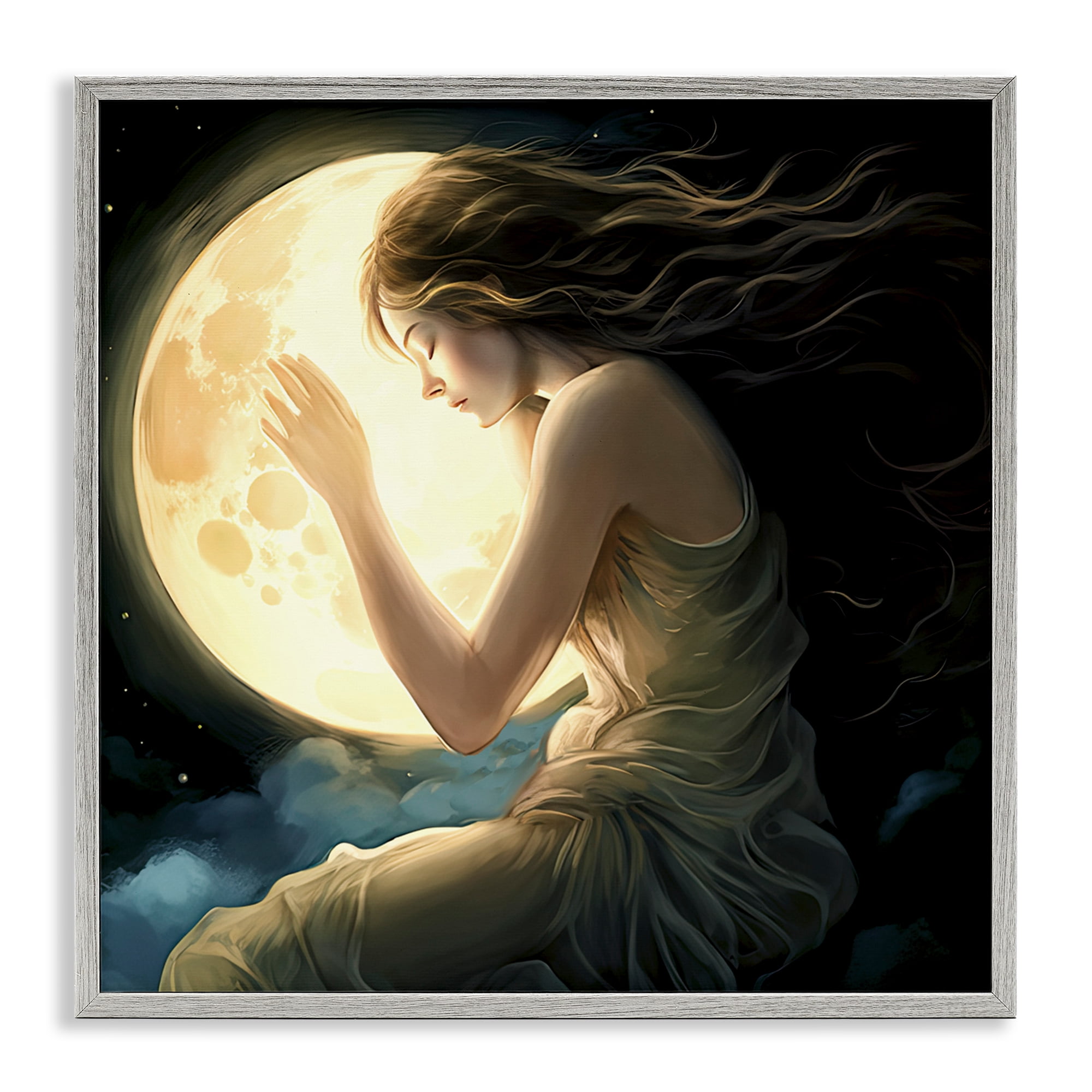 Ethereal Moon Love Gray Framed Giclee Art, design by Sasha