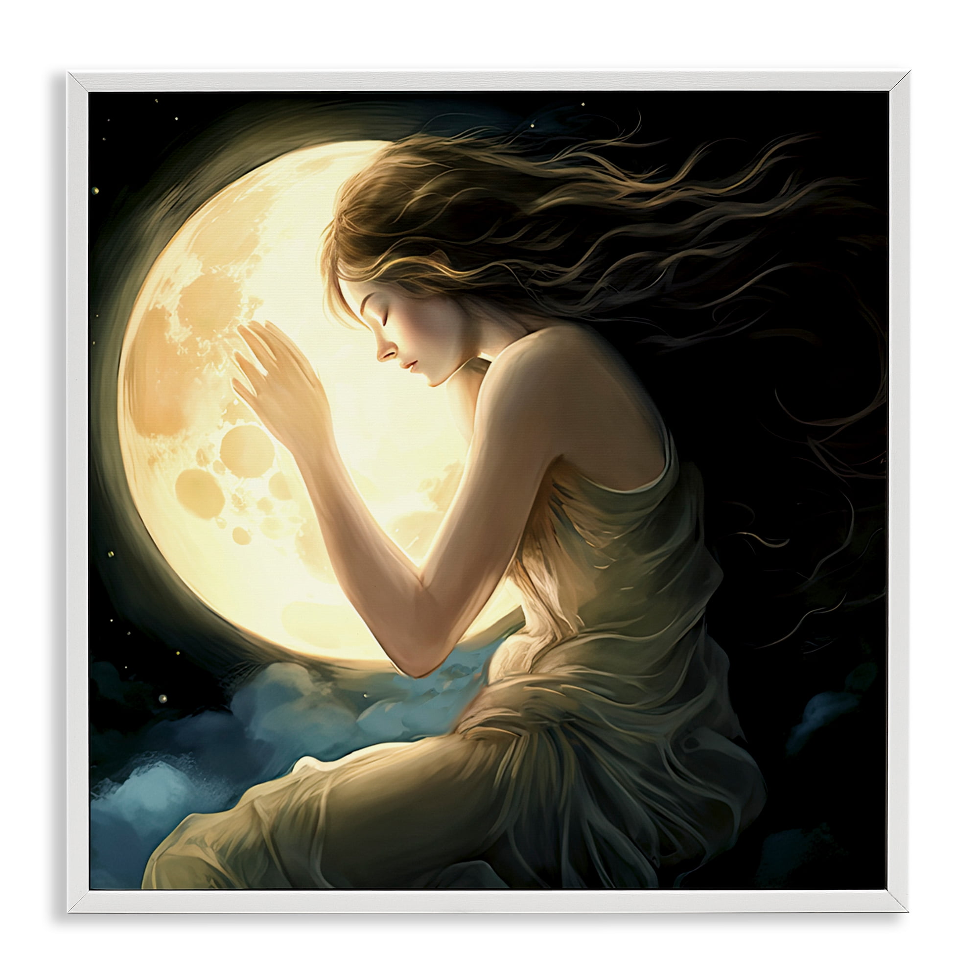 Ethereal Moon Love White Framed Giclee Art, design by Sasha