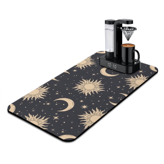 Ethereal Moon and Sun Coffee Maker Mat Astrology Print Multi-Functional Absorbent Mat for Espresso Machines 15.7 x 23.6 Inch