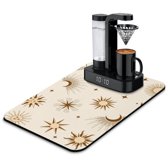 Ethereal Moon and Sun Coffee Station Mat Astrology Print 4-Layer Protective Construction 15.7 x 23.6 Inch