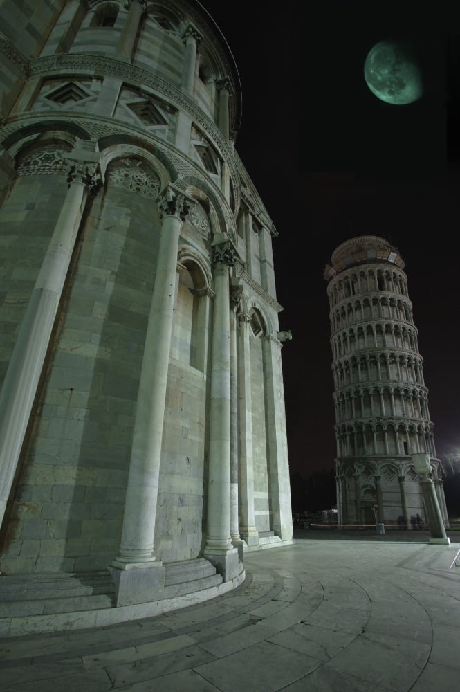 Ethereal Moonlight Scene Of Duomo Santa Maria Assunta In Pisa Tuscany Italy Canvas Art - Carson Ganci Design Pics (22 x 34)