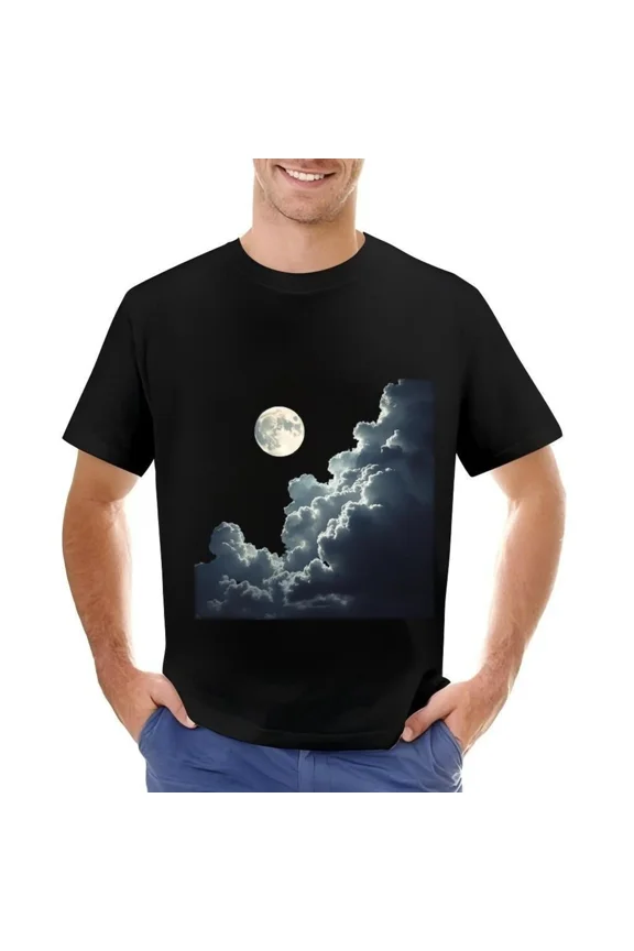 Ethereal Moonlit Clouds Graphic Cotton Short Sleeve Tee for Men Unisex T-Shirt up to size 5XL