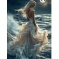thumbnail image 1 of Ethereal Moonlit Ocean Canvas Wall Art, Flowing Dress Mystical Woman Night Sky Dreamy Home Decor, 1 of 8