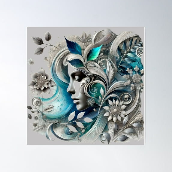 Ethereal Nature: Cyber Floral Goddess Poster Wall Art, Modern Wall Decor For Living Room Bedroom, 30x30 UNFRAMED