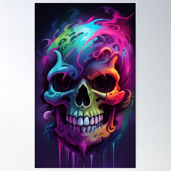 Ethereal Neon Skull Cyber Glow Wall Art Poster UNFRAMED PAPER POSTER, Home Decor