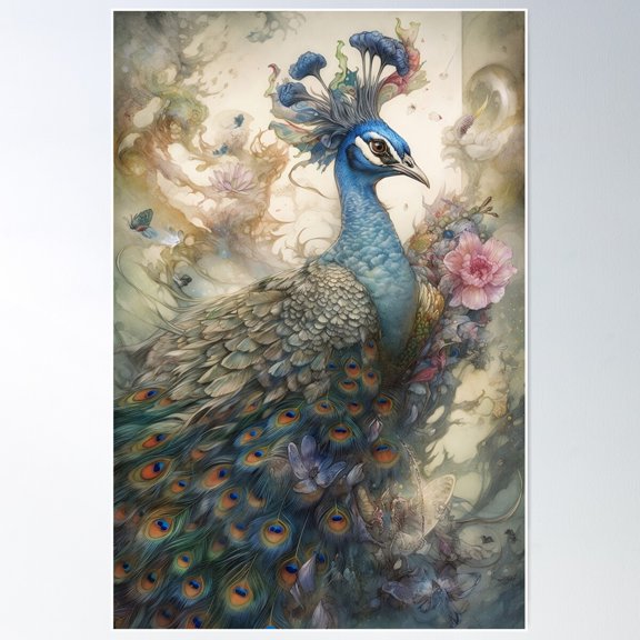 Ethereal Peacock Poster Wall Art, Modern Wall Decor For Living Room Bedroom, 8x12 UNFRAMED