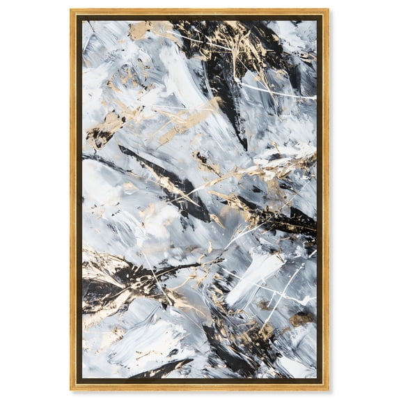 Ethereal Pulse Canvas Black Paint Abstract by Art Remedy, Gold Frame, 24" x 36"