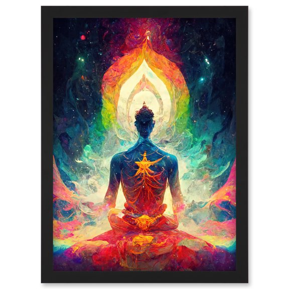 Ethereal Seven Chakra Meditation Astral Artwork Framed Wall Art Print A4