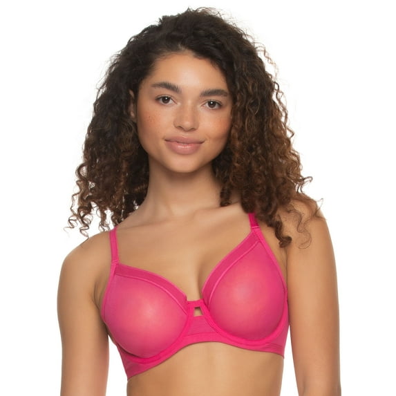 Ethereal Sheer Mesh Unlined Underwire Bra (Fuchsia Rose, 42D)