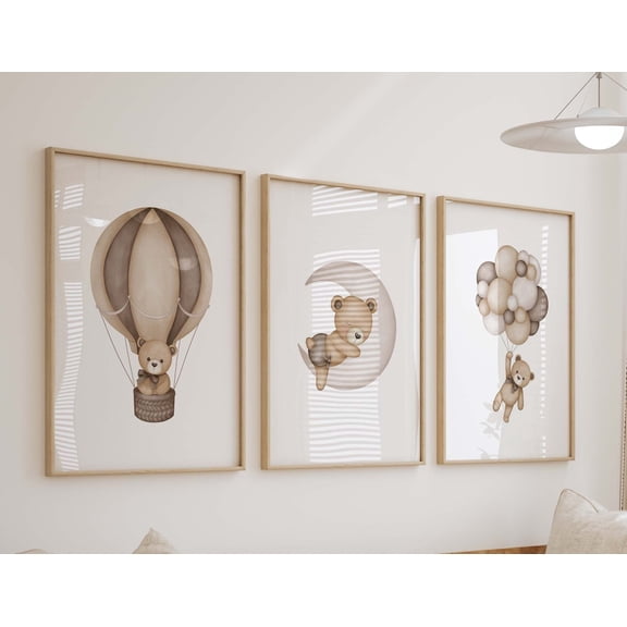 Bear Nursery Prints, Neutral Boy Nursery Wall Art, Baby Boy Room Decor, Set of 3 Art Prints Shipped, 244, Poster Only